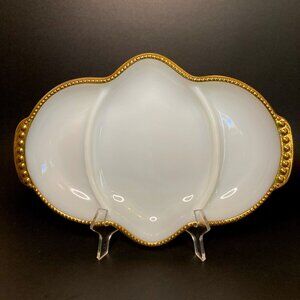 Vintage Fire King Milk Glass Divided Tray with Gold Trim